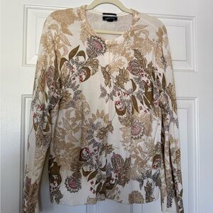 Lands' End Cream Floral-Print Button Down Sweater